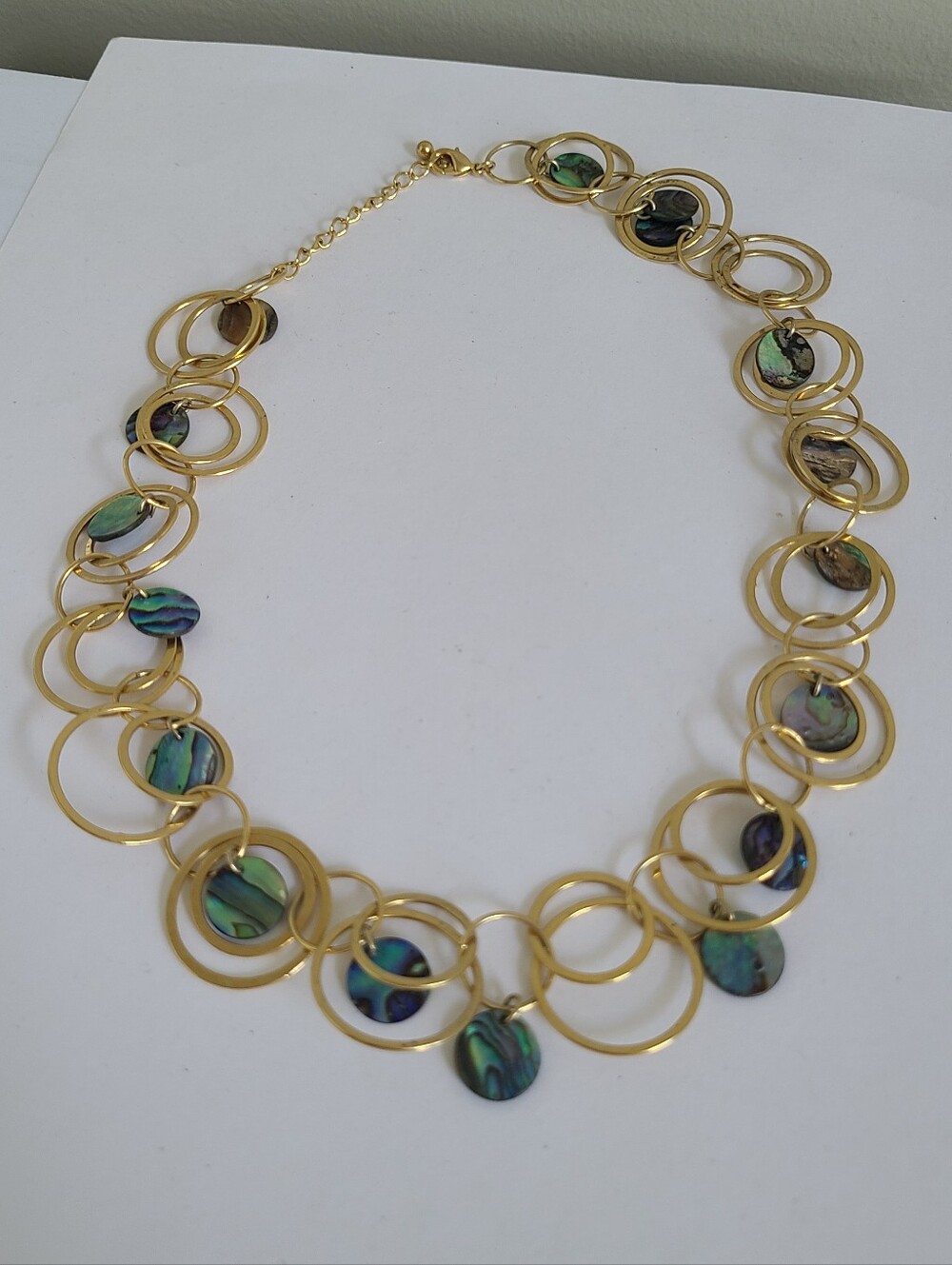 Lia Sophia Gold Tone Green Abalone Shell Geometric Circle Chain Link Necklace